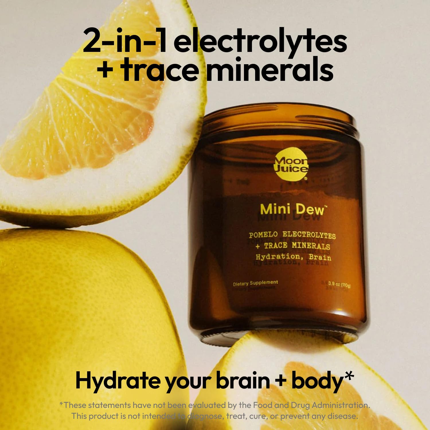 Moon Juice Mini Dew Electrolytes Powder - Sugar Free Minerals & Electrolyte Hydration Powder for Instant Hydration & Brain Support - Magnesium, Calcium, Potassium, Pink Salt, Pomelo, 30 Servings