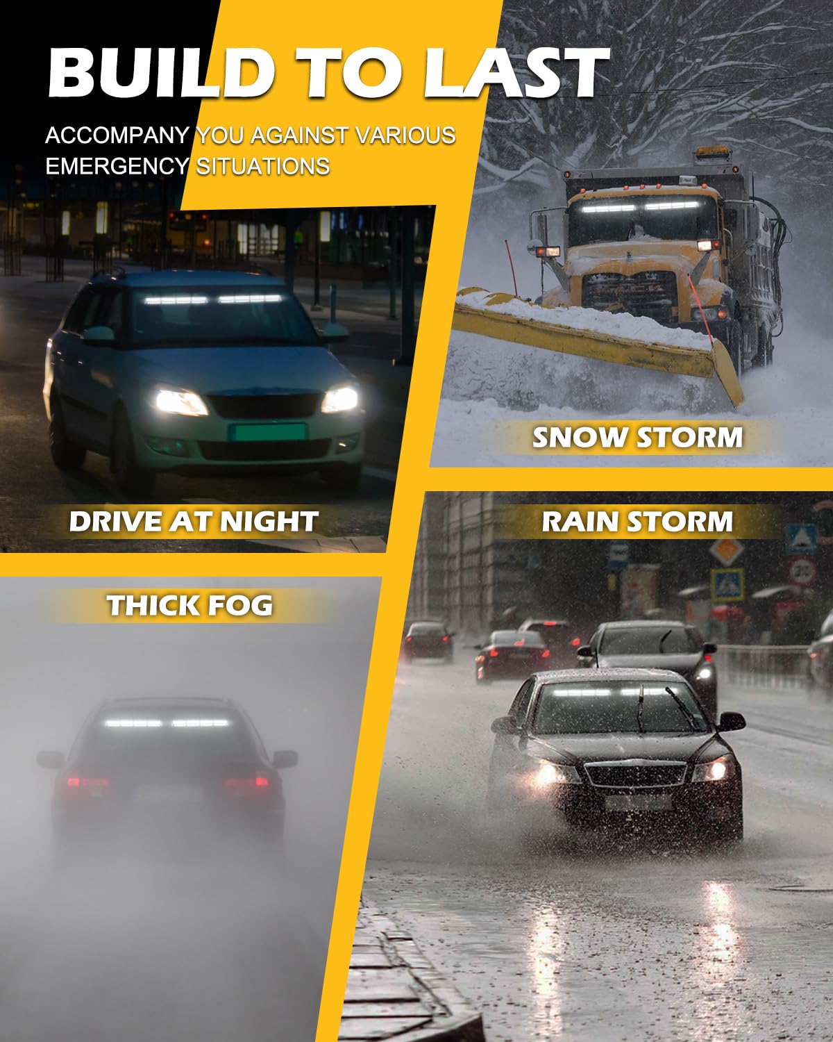 HLauto 604N Emergency Dash Strobe Lights: 2x16.8 inch Amber White Security Light w/Take Down, 48 LED Safety Flashing Warning Hazard Interior Windshield Light Bar for Truck Vehicle