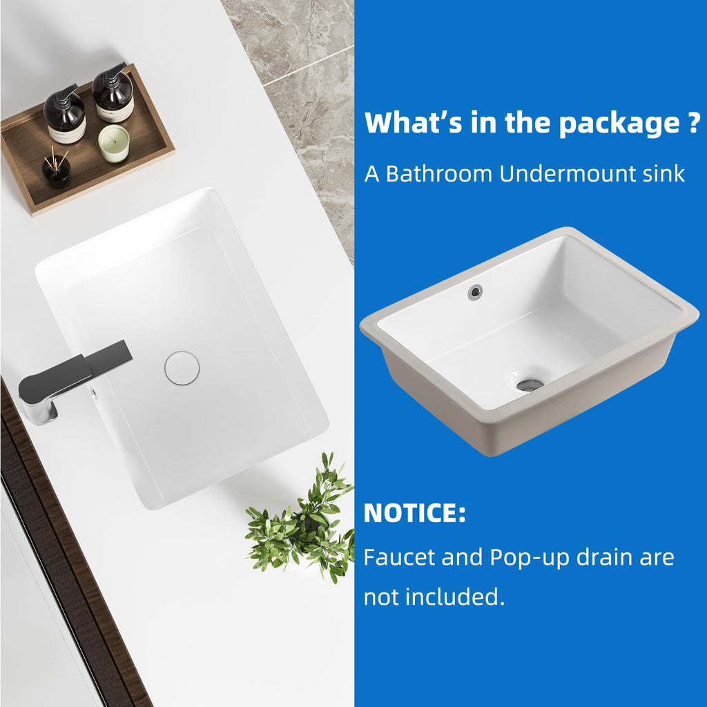 KINGWONG 14 Inch Small Square Undermount Bathroom Sink, 13.75" Ceramic White Porcelain Under Counter Basin for Vanity, Modern Rectangular Sink with Overflow Hole, Easy to Clean, Interior 11.5" x 11.5"