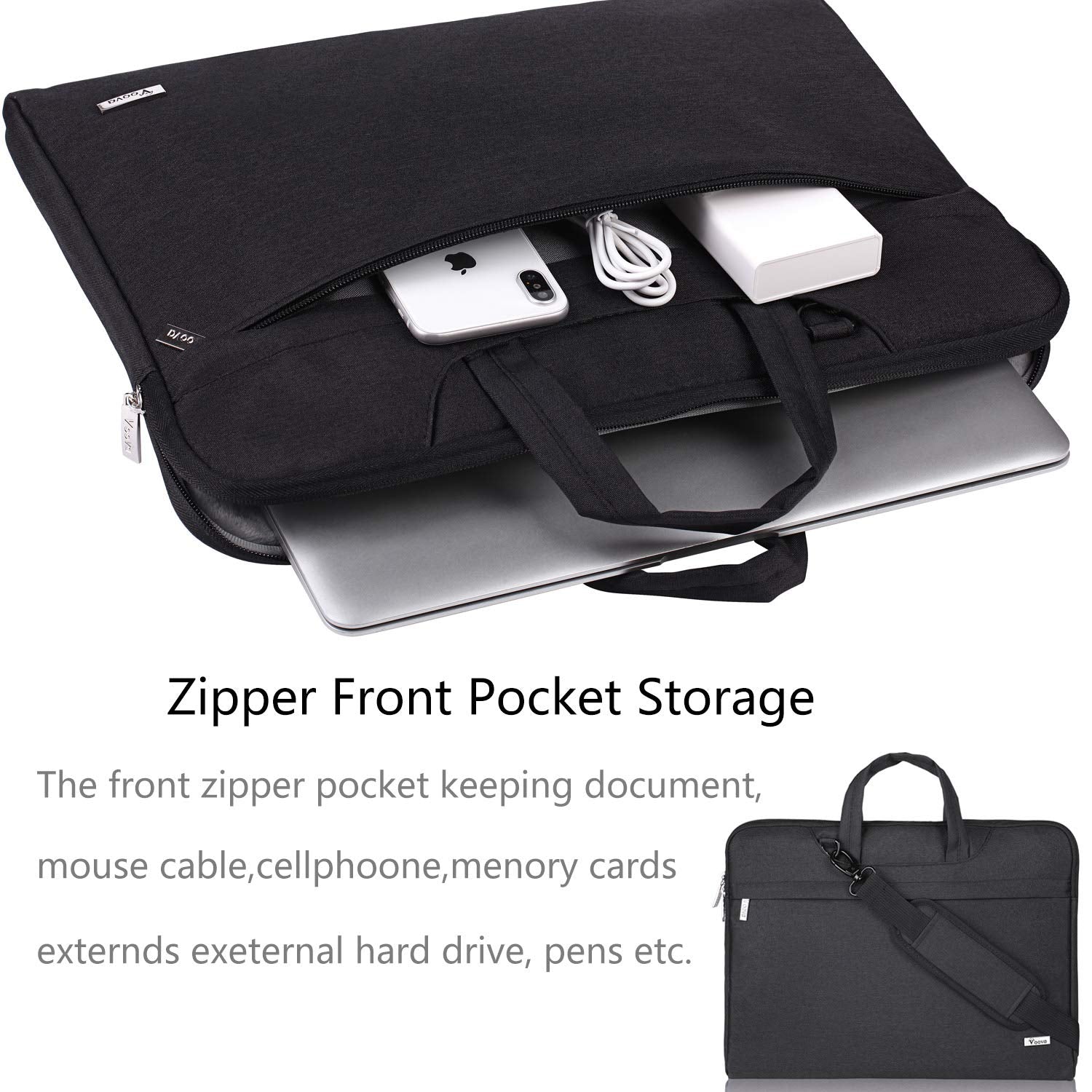 Voova Laptop Bag 13 14 Inch, Waterproof Computer Sleeve Carrying Case with Shoulder Straps & Handle Compatible with Macbook Air 13 M2/M3/M4, MacBook Pro 13/14, HP Dell Lenovo Chromebook 14, Black