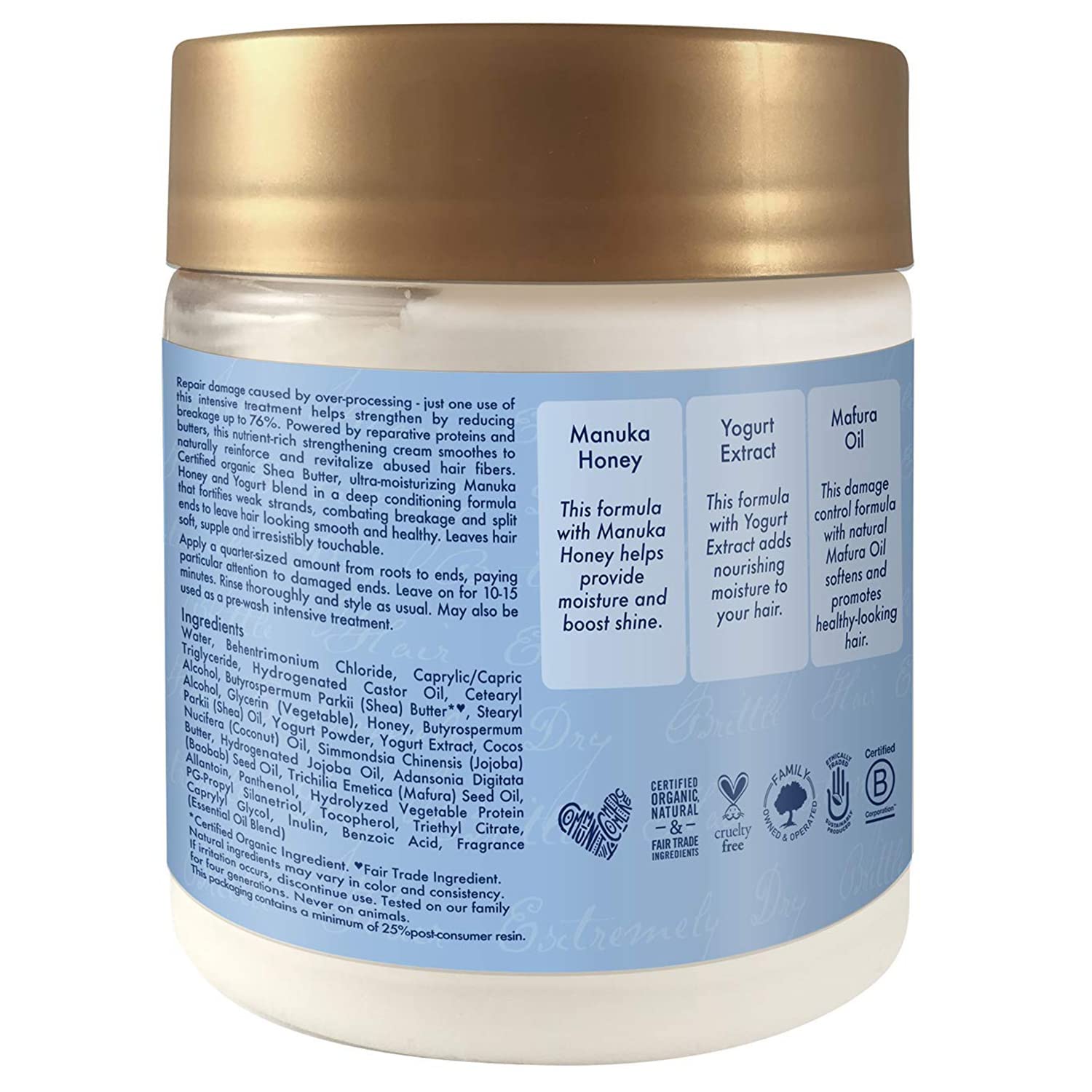 Shea Moisture Hair Mask - Manuka Honey & Yogurt, Hydrate + Repair Protein Power Treatment, Hair Treatment for Dry, Damaged Hair Care with Organic Shea Butter & Castor Oil for Hair, 8 Oz