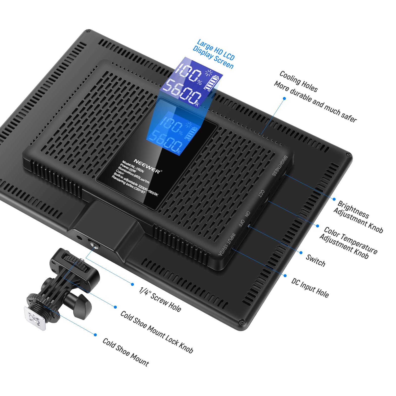 NEEWER RGB168 18.3" RGB LED Video Panel Light with App Control, Bluetooth, 2 Pack Tripod Stand Kit, 60W/360° Full Color/2500-8500K/CRI97+, Studio Photography/YouTube/Game Streaming