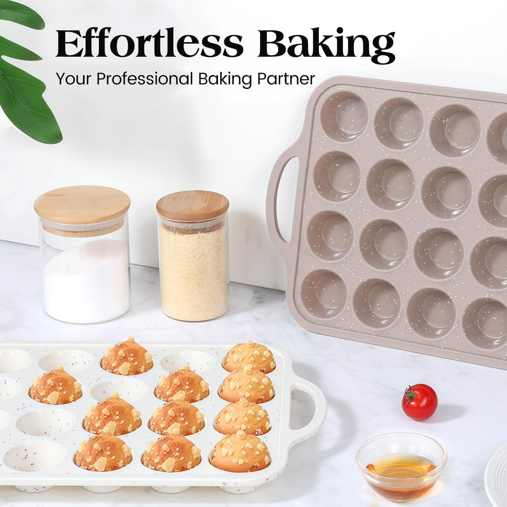 Vinino Silicone Muffin Pans for Baking with Metal Reinforced Frame, 12 Cups Regular Size Nonstick Brown Silicone Cupcake Pan, BPA Free Oven Dishwasher Safe Baking Mold for Muffins Cupcakes