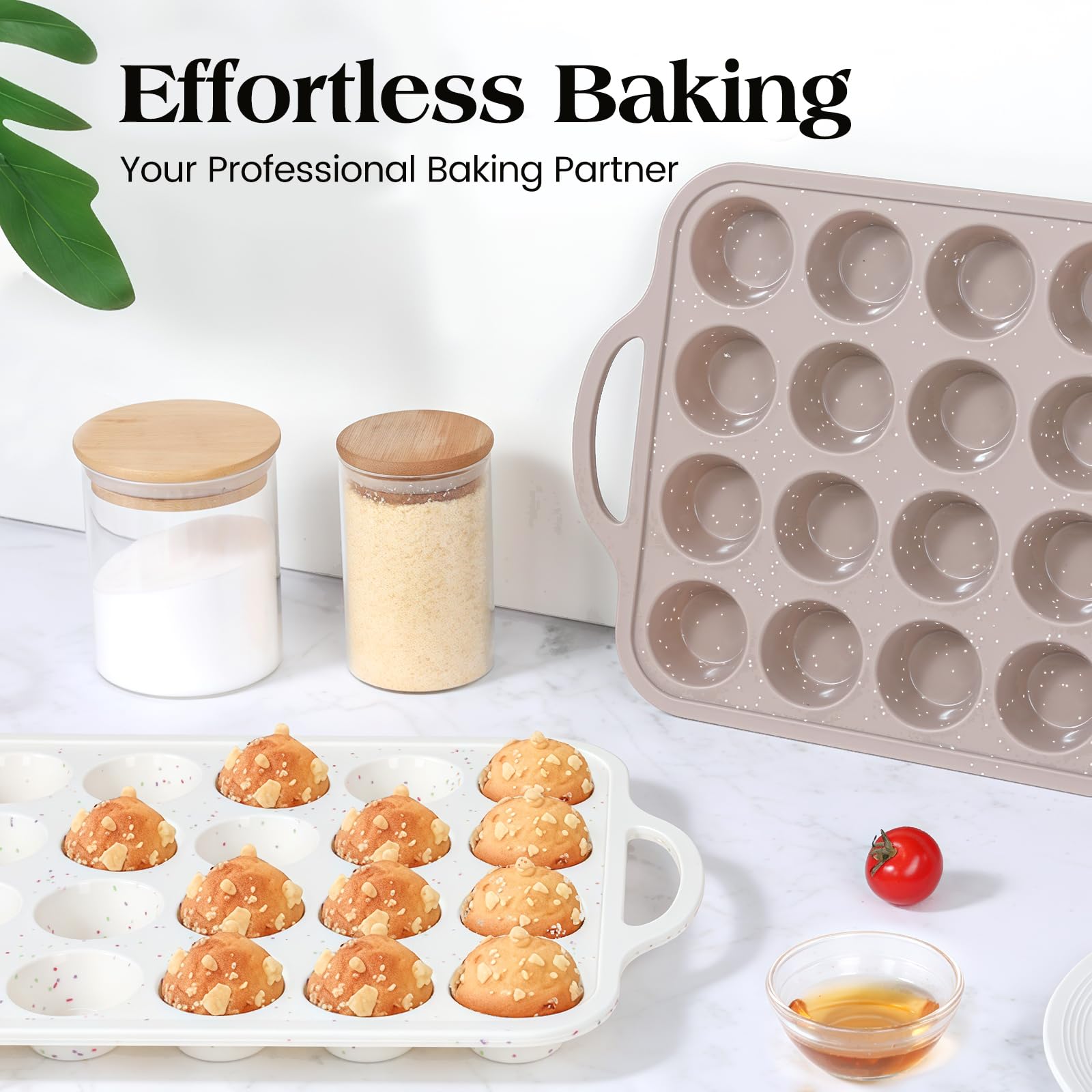 Vinino Silicone Muffin Pans for Baking with Metal Reinforced Frame, 12 Cups Regular Size Nonstick Brown Silicone Cupcake Pan, BPA Free Oven Dishwasher Safe Baking Mold for Muffins Cupcakes