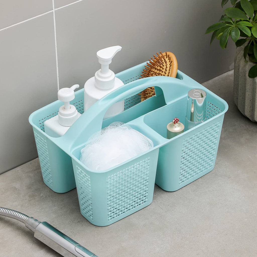 UUJOLY Plastic Portable Shower Caddy Basket Bucket, Cleaning Shower Basket with Handle Compartments Storage Basket Organizer for Bathroom Kitchen College Dorm Sink, Beige