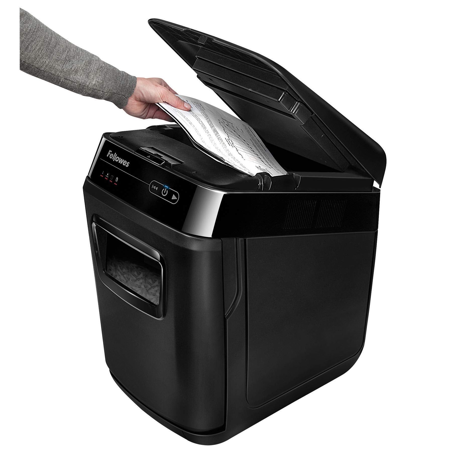 Fellowes AutoMax Micro-Cut 100M Commercial Office Auto Feed 2-in-1 Paper Shredder with 100-Sheet Capacity, Black