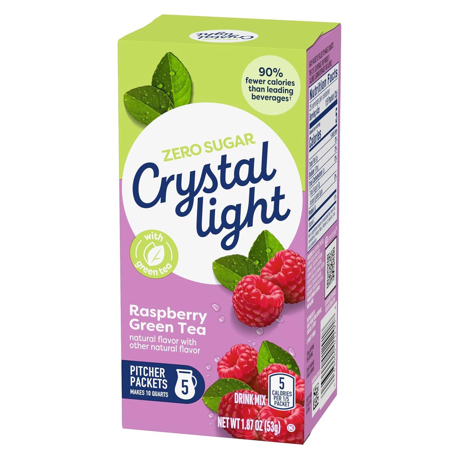 Crystal Light Drink Mix, 60 Pitcher Packets, for Flavorful Hydration and Shareable Refreshment, Naturally Flavored Raspberry Green Tea with other natural flavor, Made with Green Tea, 1.87 oz each