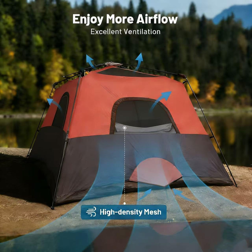 3/4 Person Camping Tent with 1 Door, 4 Windows, and Upgraded Ventilation– Instant Setup, Waterproof, 8'x 8'x 67''Oxford Fabric Floor Pop Up in 60 Seconds Includes Rainfly and Backpack