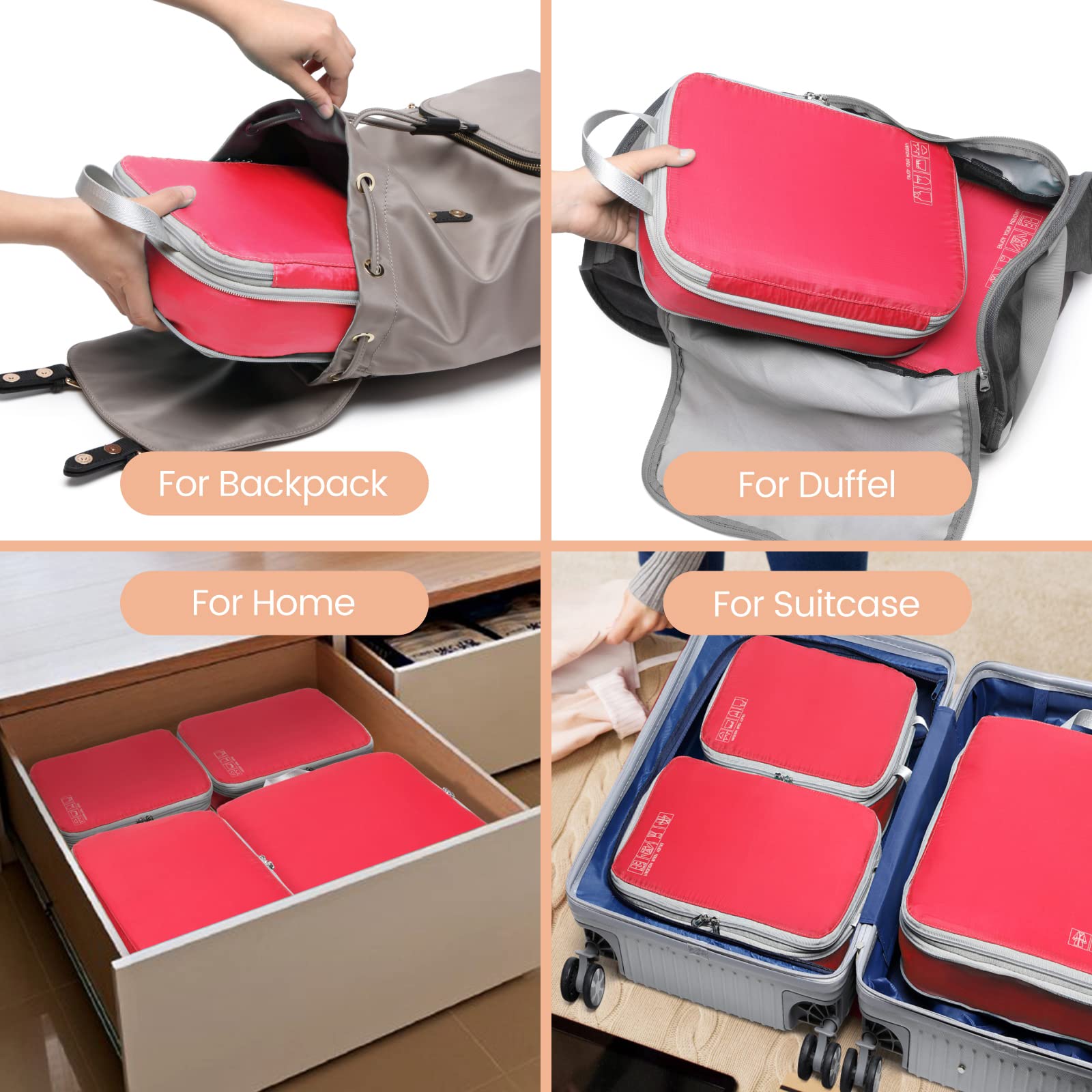 Cambond Compression Packing Cubes for Travel - Lightweight Expandable Travel Bags Luggage Organizers Travel Essentials Compression Cubes for Travel Space Saver for Carry on Suitcases Organizer