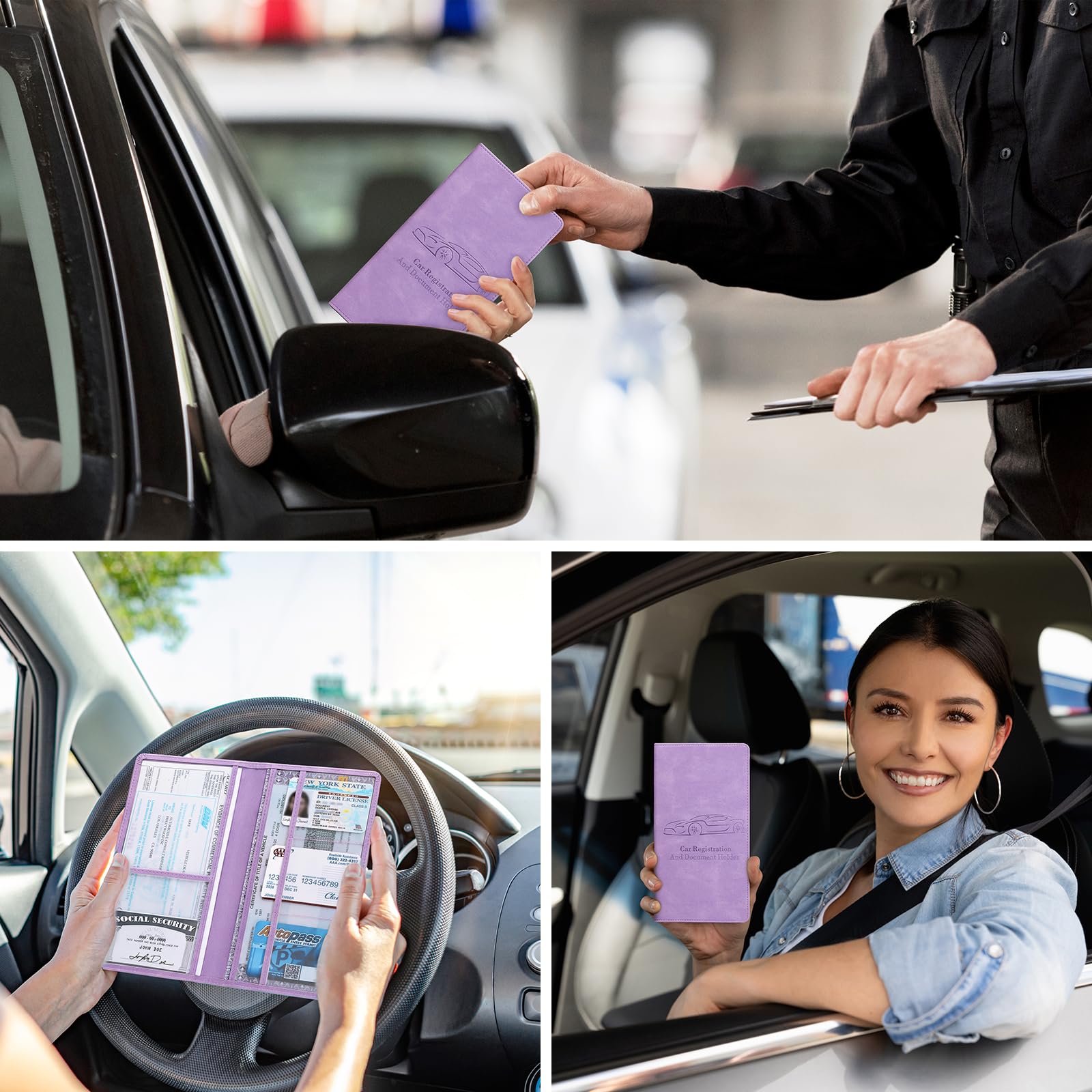 Car Registration and Insurance Card Holder for Women Men, Black Glove Box Paperwork Organizer with Magnetic Buckle for Easy Access and Protect Documents and Various Cards in Vehicle