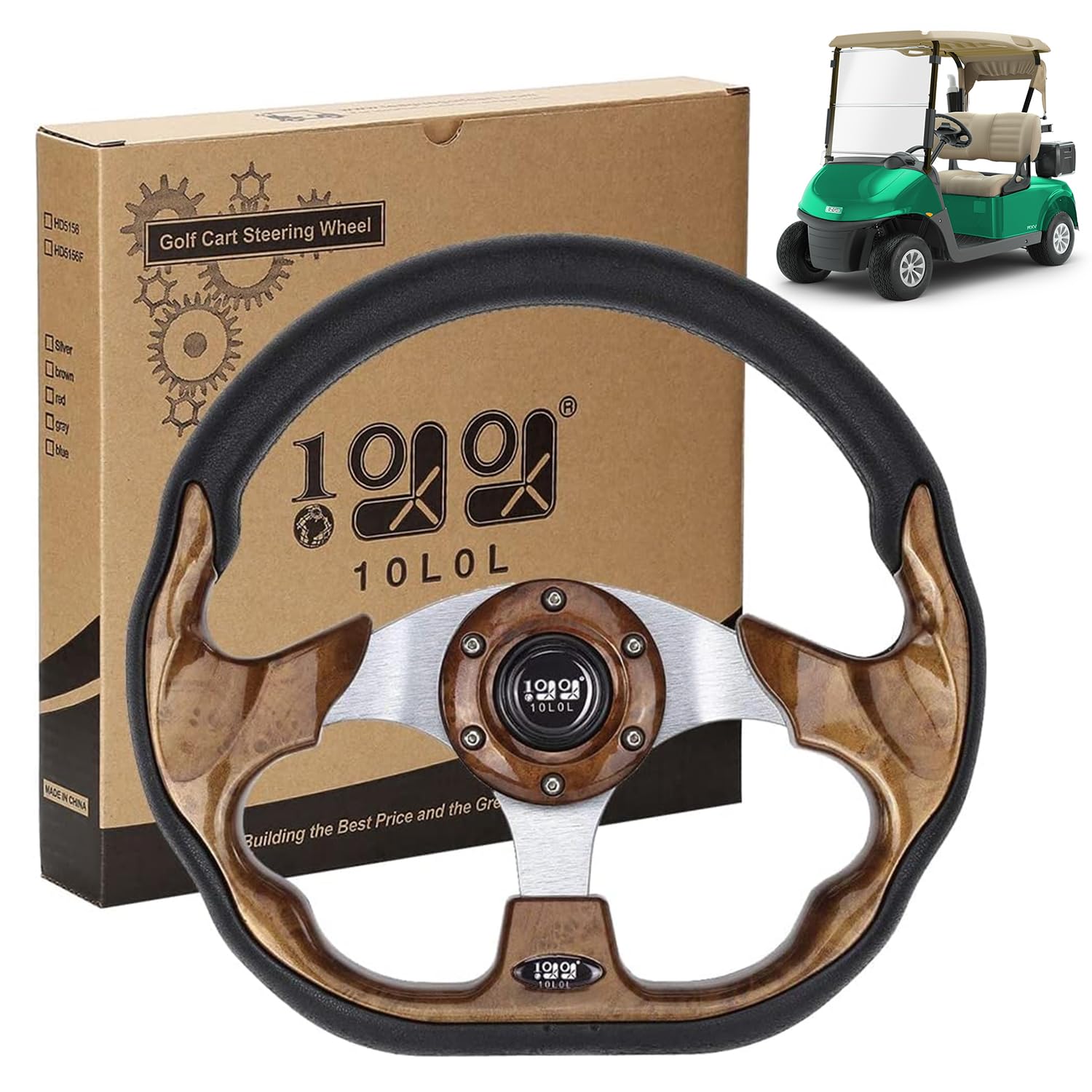 10L0L Golf Cart Steering Wheel, 13' Universal Fit for EZGO TXT/RXV, Club Car DS/Precedent, Yamaha G2-G29 (Carbon Black)