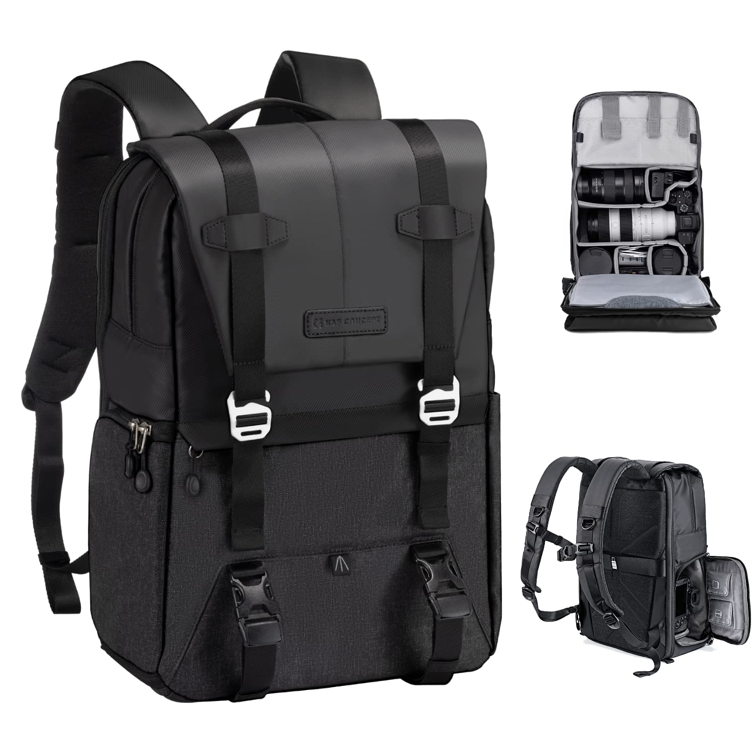 K&F CONCEPT Camera Backpack, Camera Bags for Photographers Dslr Cameras Compatible for Canon Nikon Sony DJI Mavic Drone, 20L Large Capacity Bag Cover 15.6 Inch Laptop Camera Cases with Raincover