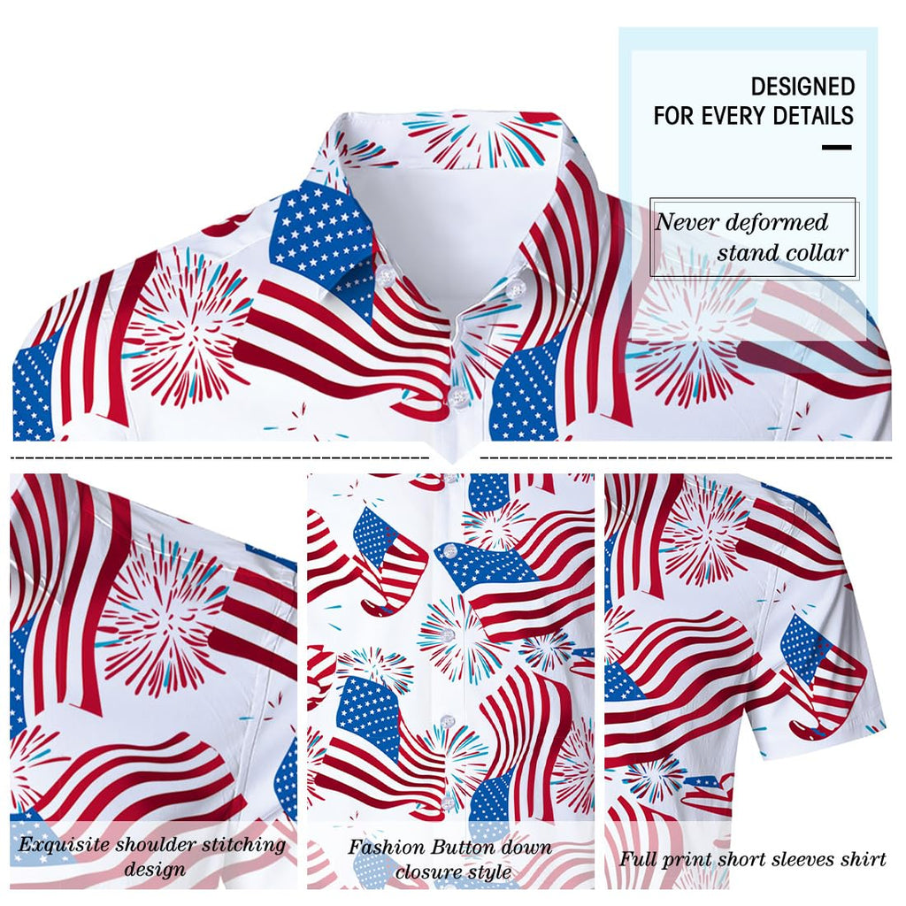 Fanient Mens Hawaiian Shirt Summer 3D Print Casual Short Sleeve Button Down Graphic Aloha Dress Shirts
