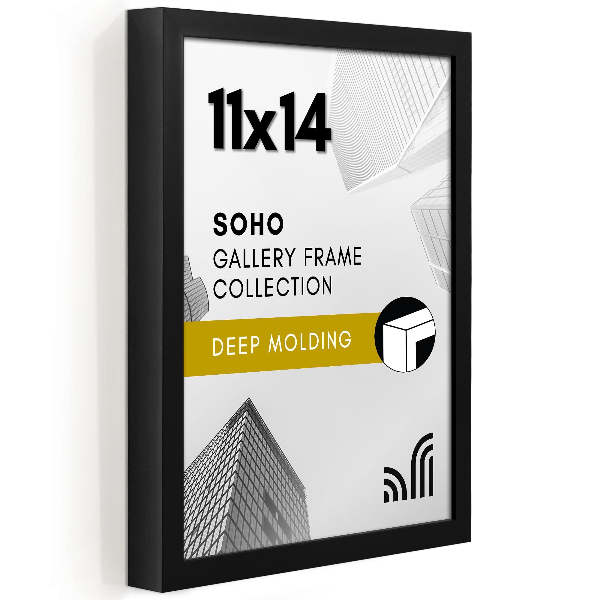 Americanflat 5x7 Picture Frame with Shatter-Resistant Glass - Soho Collection - Gallery Style Deep Molding Picture Frames for Tabletop and Wall Display - Black