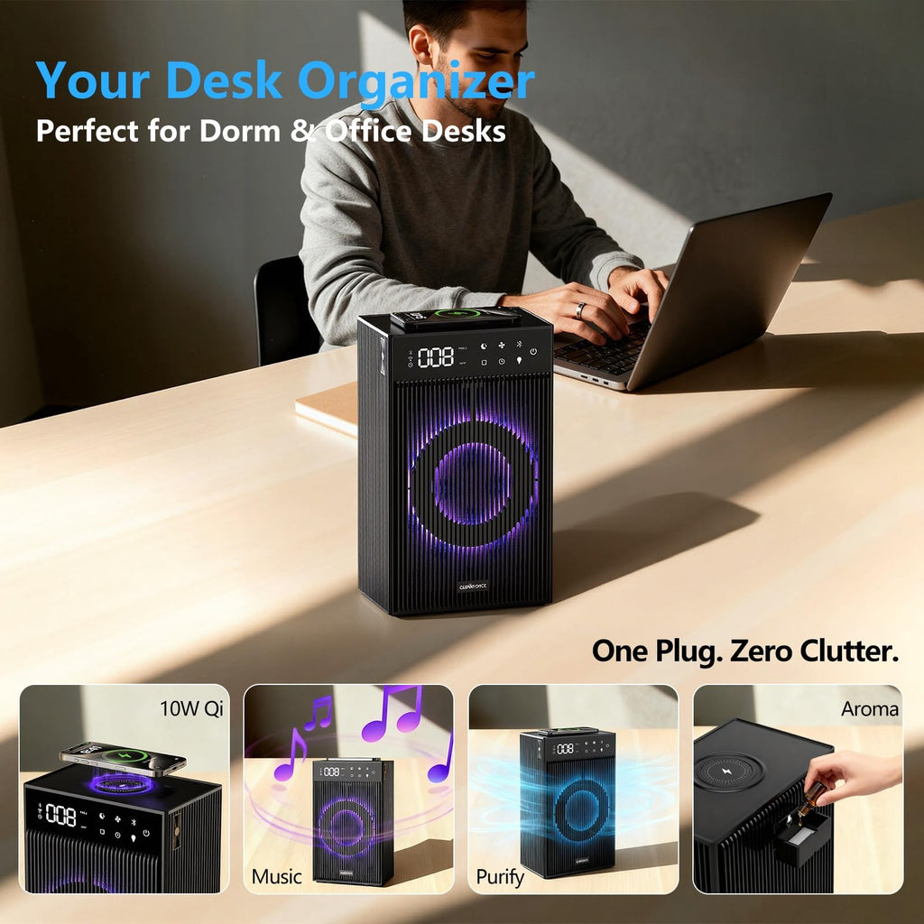 CleanForce Rainbow Cube | World’s First 4-in-1 Space-saving Air Purifier with Bluetooth Speaker, Wireless Charger & Aroma Diffuser | Swiss Tech，over 900ft² Coverage | Ultra-Quiet