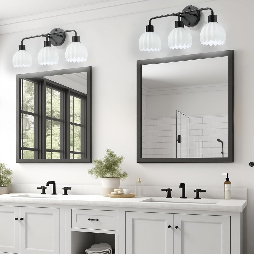 1-Light Gold Brass Bathroom Light Fixture,Wall Sconces set of 2,Brushed Gold Vanlity Light Over Mirror,Bathroom Vanity Light with White Tulip Glass Flower Shade,E26 Socket(Bulbs Not Included)