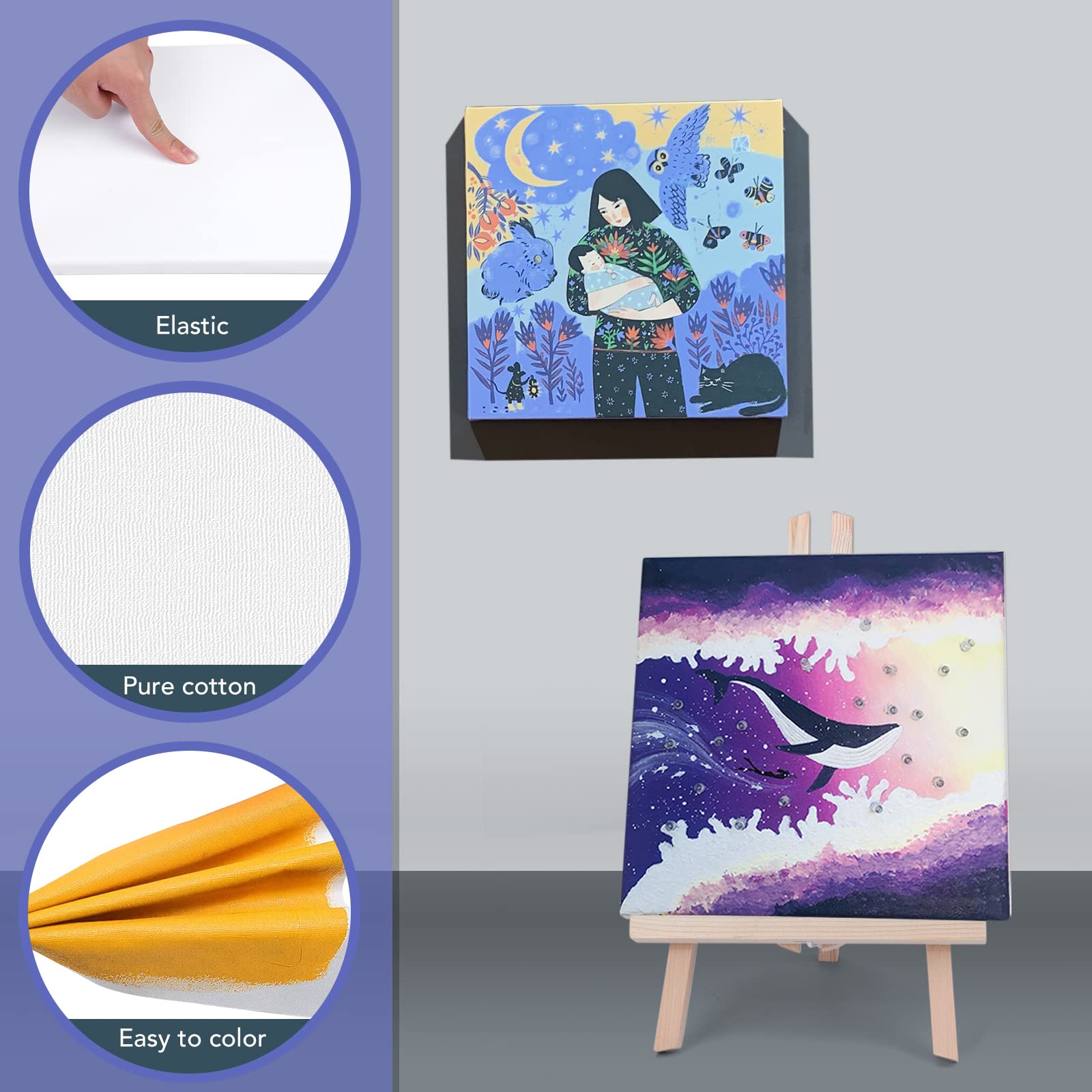 ESRICH Stretched Canvas for Painting 5x7, 48 Pack Small Canvases for Painting 5/8" Profile Primed Acid-Free Blank Painting Canvas for Kids & Artists for Decorations, Painting Parties.