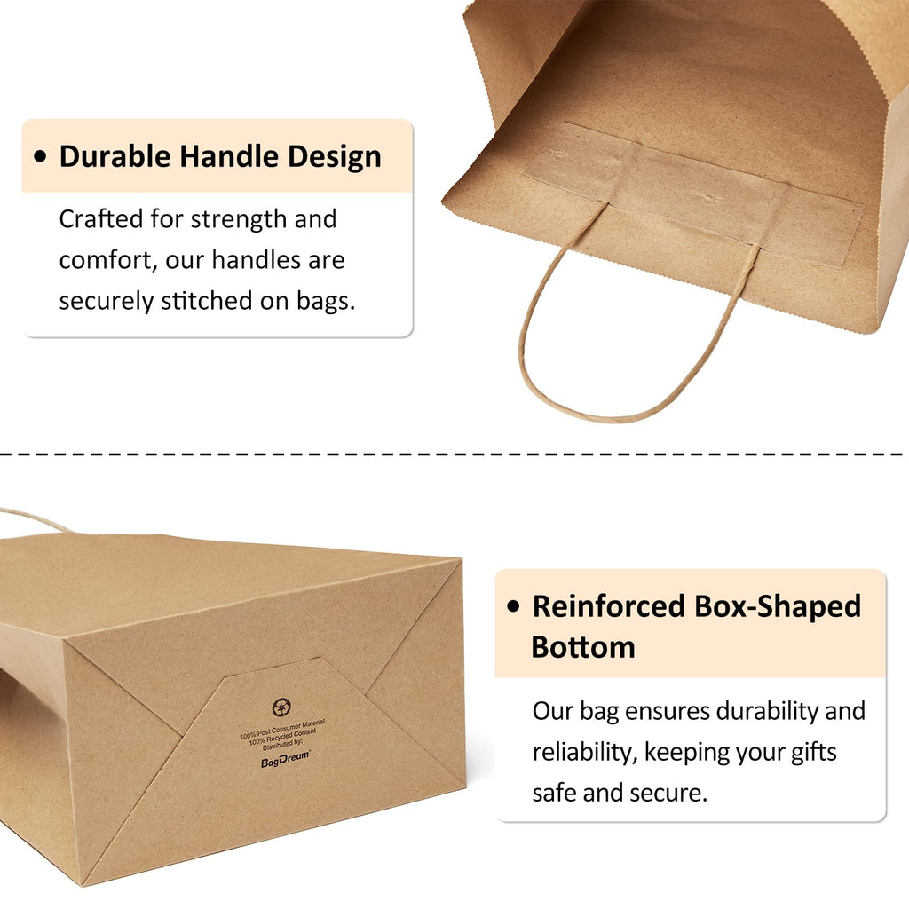 BagDream Gift Bags 10x5x13 25Pcs Kraft Paper Shopping Bags with Handles, for Gifts, Business, Merchandise, Retail, Party Favor, Black Recycled Paper Sacks