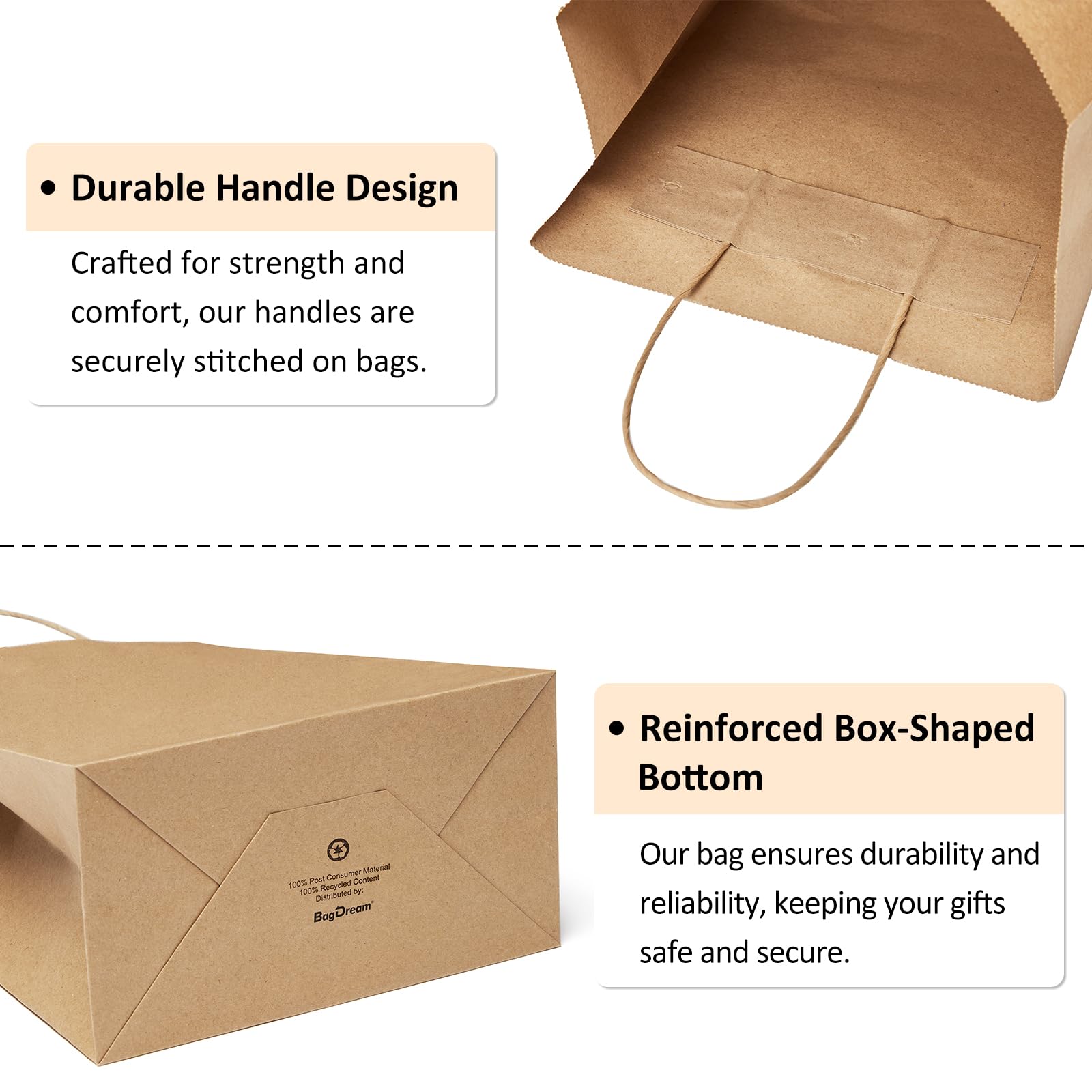 BagDream Gift Bags 10x5x13 25Pcs Kraft Paper Shopping Bags with Handles, for Gifts, Business, Merchandise, Retail, Party Favor, Black Recycled Paper Sacks