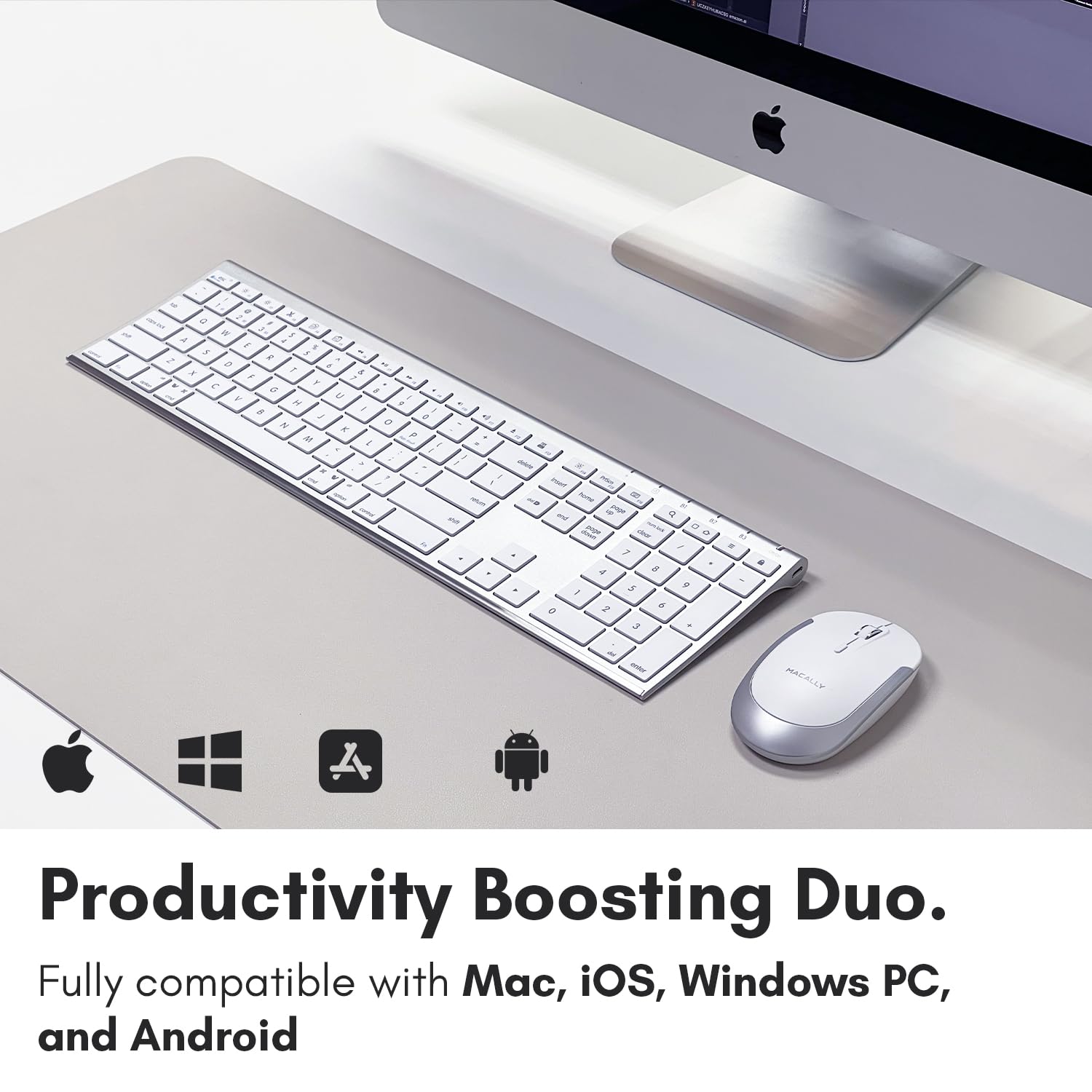 Macally Premium Bluetooth Keyboard and Mouse for Mac | Compatible Wireless Apple Keyboard and Mouse Combo (110 Keys Multi-Device Rechargeable) for MacBook Pro/Air and iMac