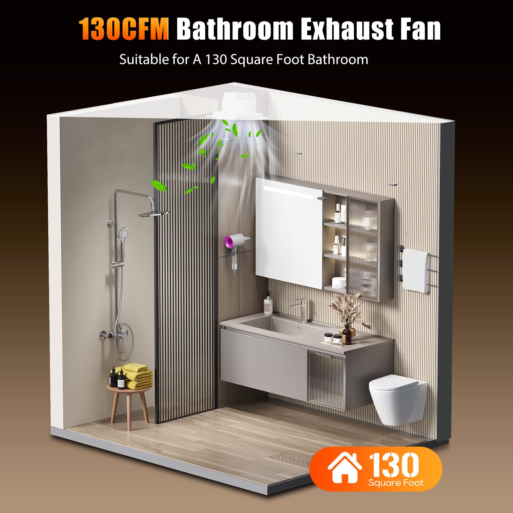Orsong Bathroom Exhaust Fan 10" Panel Ultra Quiet without Light(8x8 Mount), 110CFM, 4" Duct for Bathroom/Garage/Home