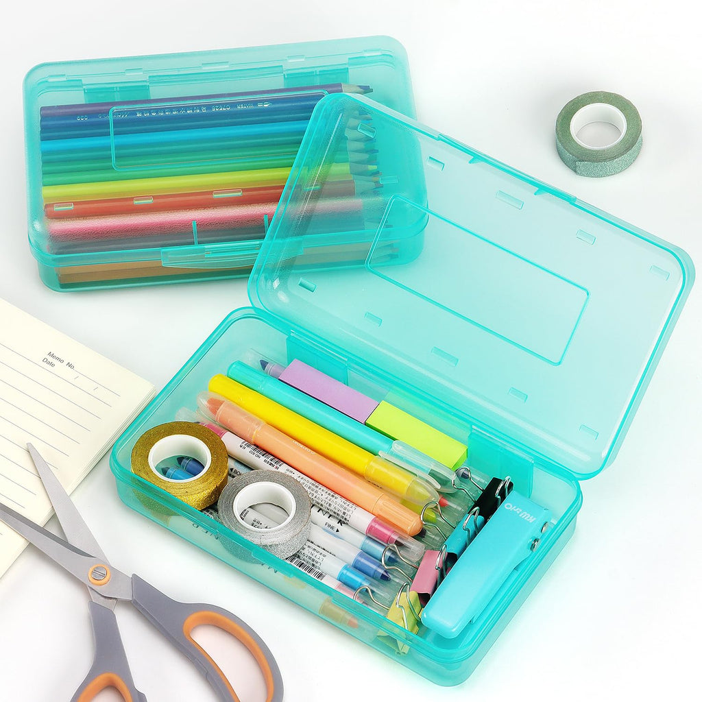 Tamaki 1 Pack Plastic Pencil Box Large Capacity Pencil Boxes Clear Boxes with Snap-tight Lid Stackable Design and Stylish Office Supplies Storage Organizer Box, Black
