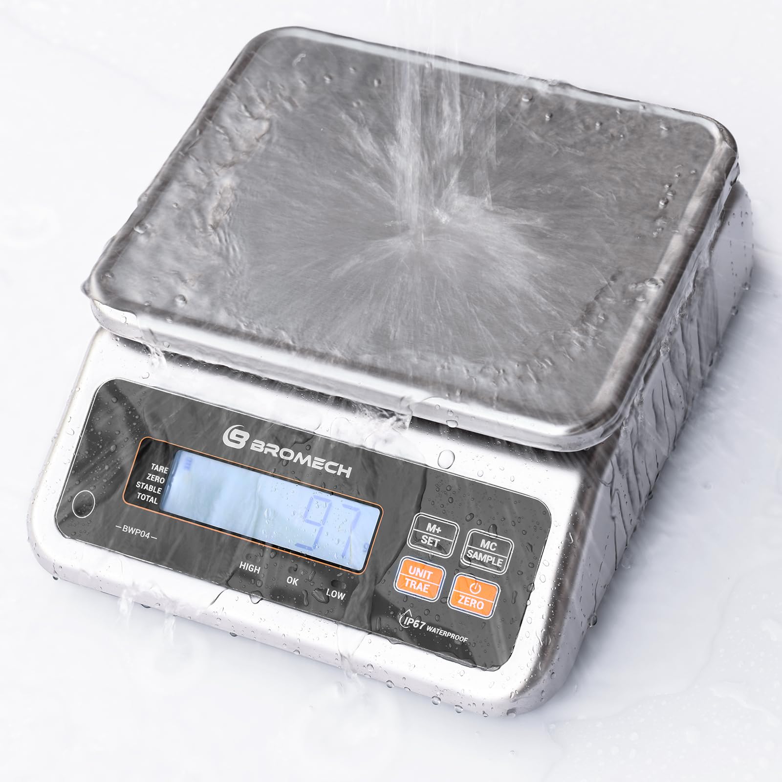 Food Scale Pound and Ounce, Rechargable, Commercial Grade, Stainless Steel Platform, for Meat Shop, Deli, Produce Market (66lb)