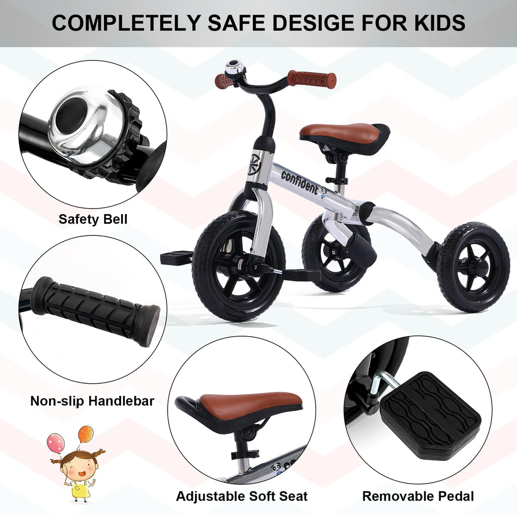 XPIY Tricycle for Toddlers Age 2-5 Years Old, 3 in 1 Folding Toddler Bike for Boys and Girls, Kids' Bike Trike with Detachable Pedal and Adjustable Seat (Blue)