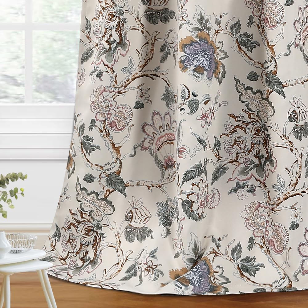 H.VERSAILTEX Blackout Curtains 63 Inch Length 2 Panels Set Floral Print Curtain Drapes for Living Room Thermal Insulated Grommet Window Curtains for Bedroom - Traditional Floral in Antique Green