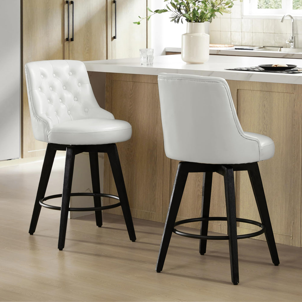 Watson & Whitely Counter Height Bar Stools, Performance Fabric Upholstered Modern Swivel Barstool with Back, Solid Wood Legs, 26" H Seat, Flint Grey