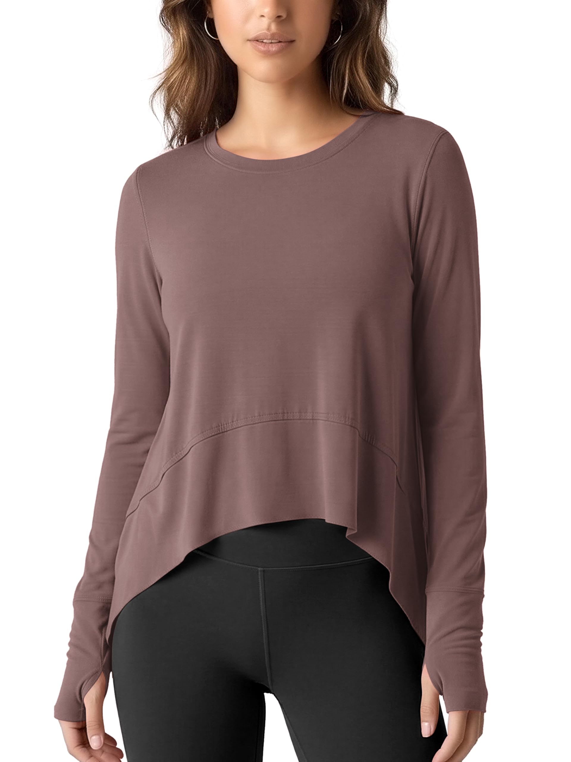 ODODOS Long Sleeve Tee for Women with Thumb Hole Athletic Gym Workout Crop Tops Yoga Shirts