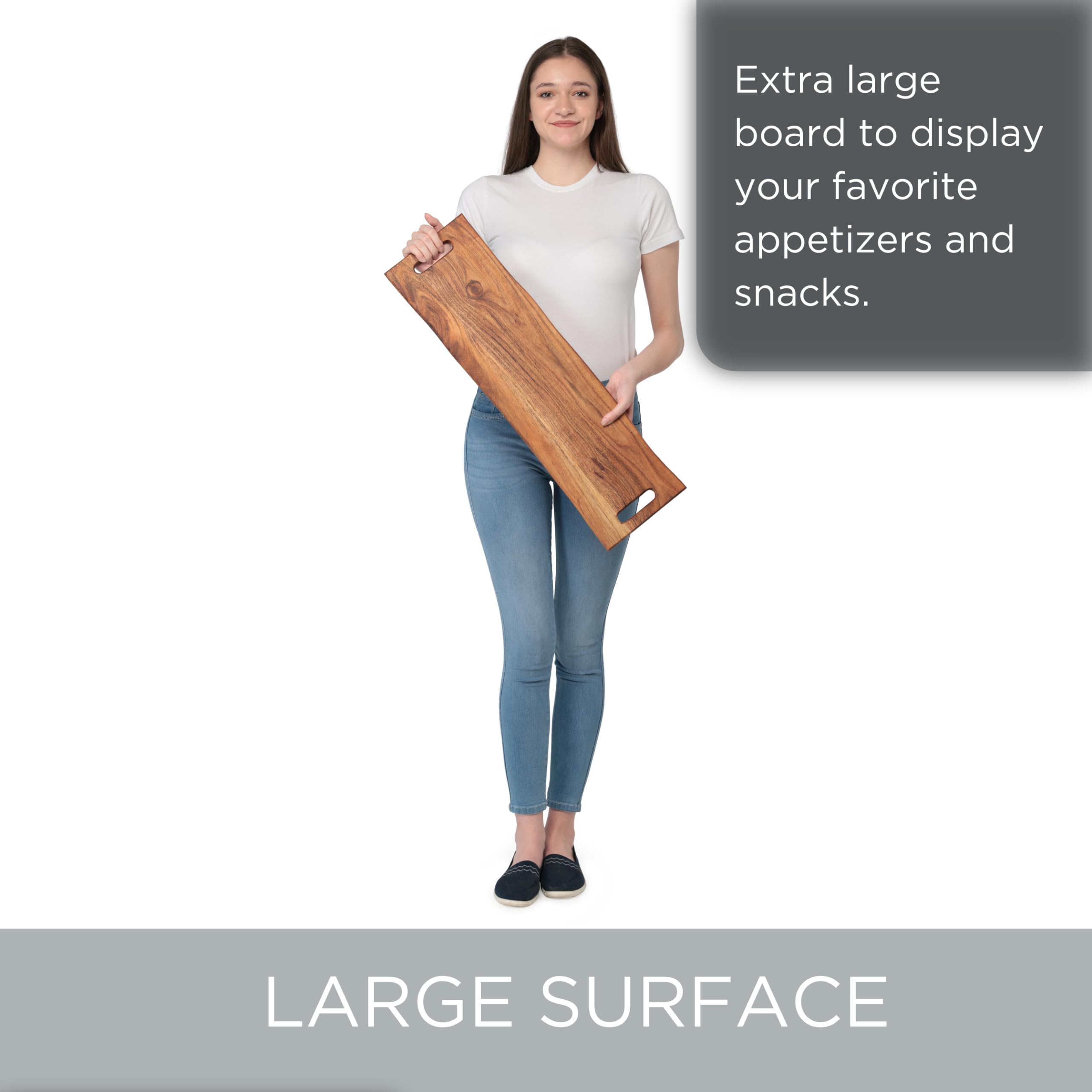 BIRDROCK HOME Acacia Wooden Cheese & Charcuterie Board with Handles 22" | Rectangular Food Platter for Bread, Meat, or Appetizers | Natural Wood Serving Tray Cutting Board for Kitchen & Outdoor Use