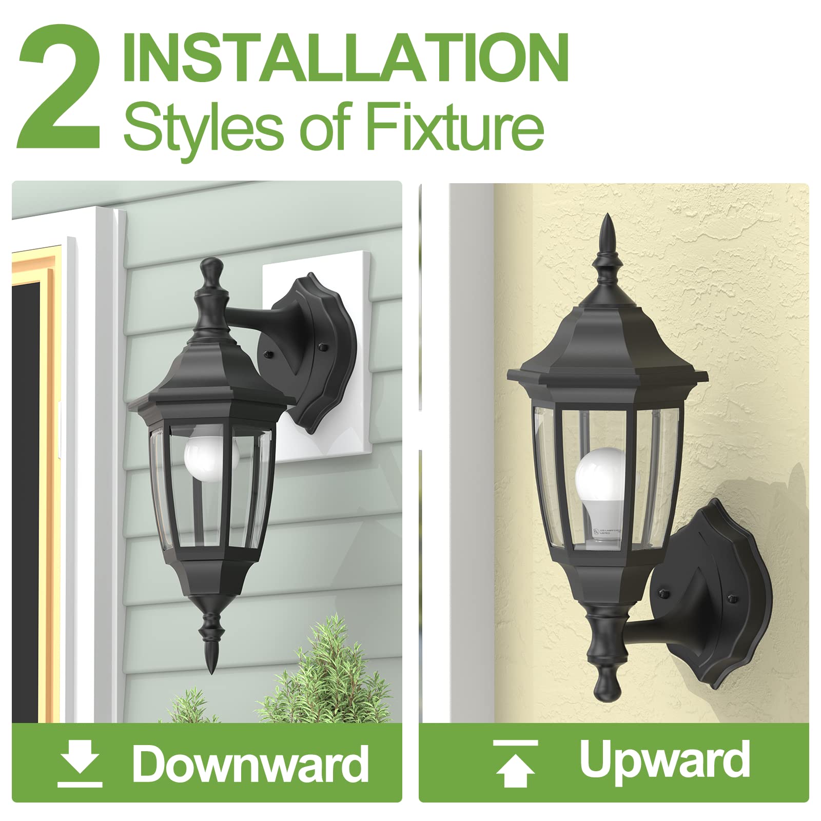 EMART Dusk to Dawn Plastic Outdoor Wall Light Fixtures with Bulbs, Waterproof and Anti-Corrosion Porch Sconces, Exterior Lanterns Wall Mount Lamp for Outside, Garage, Front Door, Patio, 1 Pack, Black