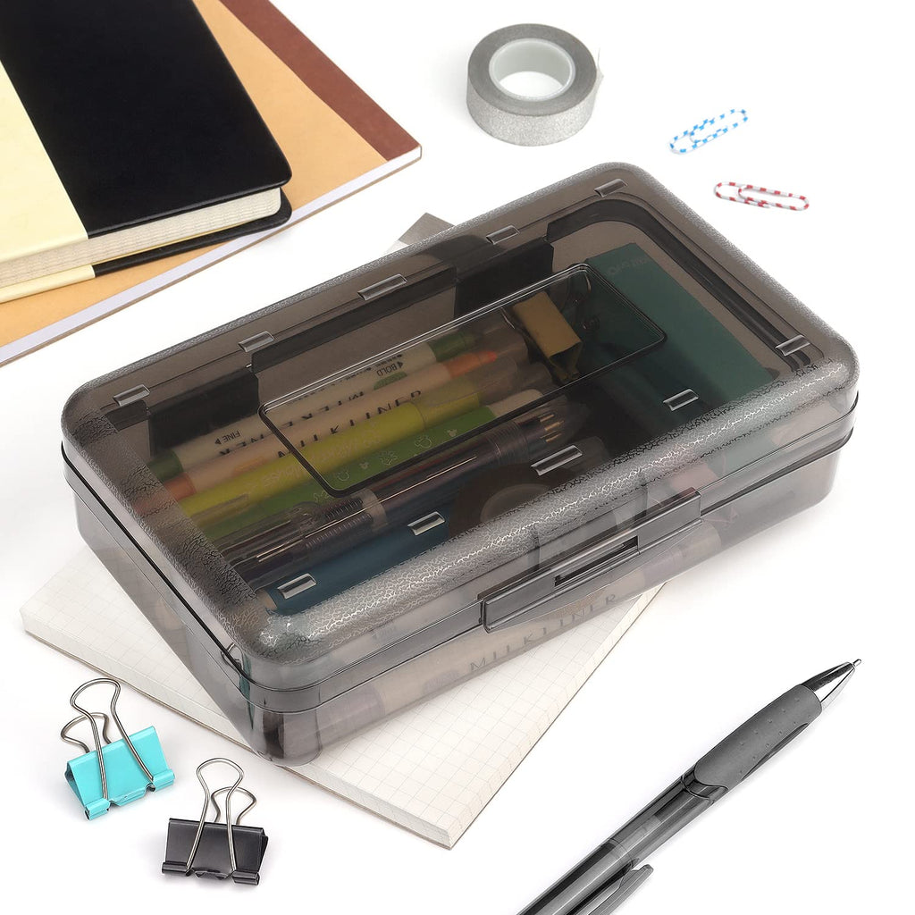 Tamaki 1 Pack Plastic Pencil Box Large Capacity Pencil Boxes Clear Boxes with Snap-tight Lid Stackable Design and Stylish Office Supplies Storage Organizer Box, Black