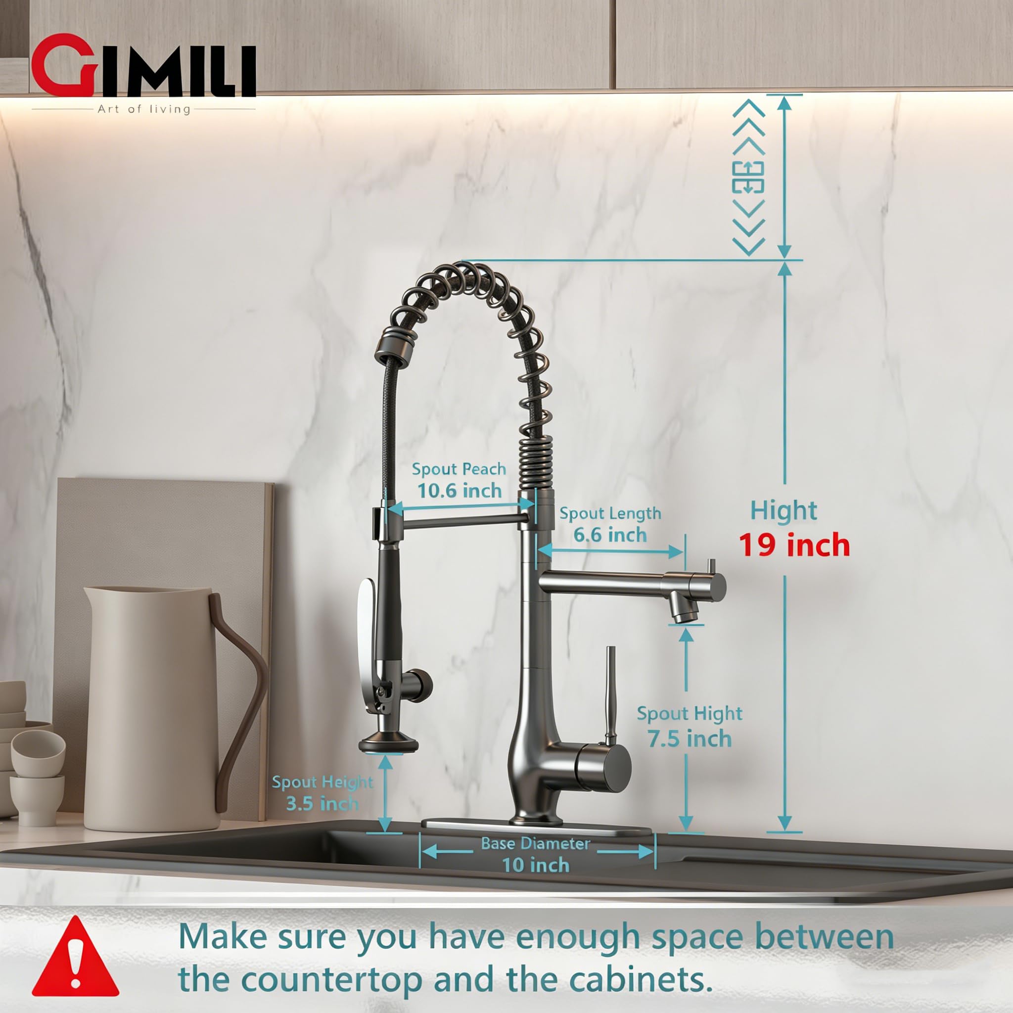 GIMILI Black and Gold Kitchen Faucet with Pull Down Sprayer Single Handle High Pressure Kitchen Sink Faucet Commercial Double-Headed Stainless Steel Kitchen Faucets