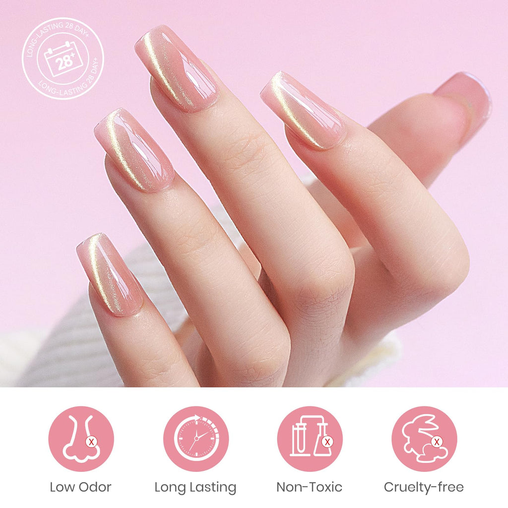 MIZHSE Cat Eye Gel Nail Polish, Moonlight Magnetic Gel Polish and Sheer Nude Nail Kit with 1 Magnet Stick, Glass Shiny Effect Silver Pink Purple Soak Off Manicure Home DIY