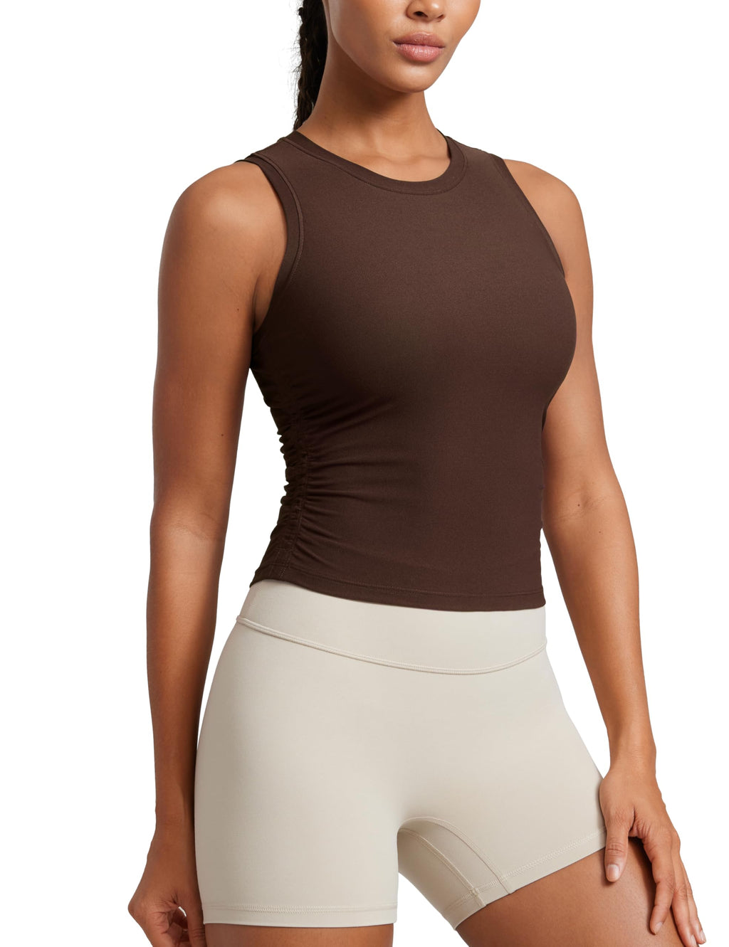 CRZ YOGA Cloudweight Womens Ruched Tank High Neck Workout Fitted Tops Basic Yoga Athletic Sleeveless Shirts