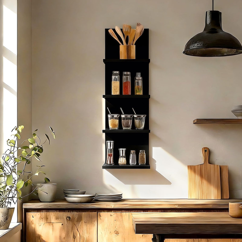 Homaterial Wall Shelves 4 Tier, Simple Vertical Corner Shelf for Room, Kitchen Wall Decor, Makeup Perfume Organizer,Decorative Shelving Unit, Black