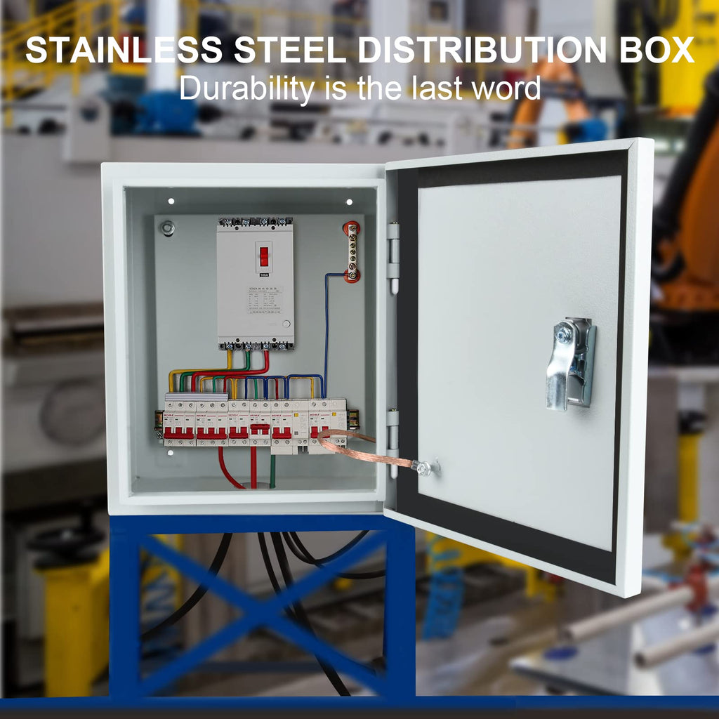 Steel Electrical Junction Box, Indoor&Outdoor Electrical Enclosure Box, Wall Mounted Waterproof&Dustproof Metal Box, Universal Electric Equipment Enclosure Box with Safety Locks and Mounting Plates