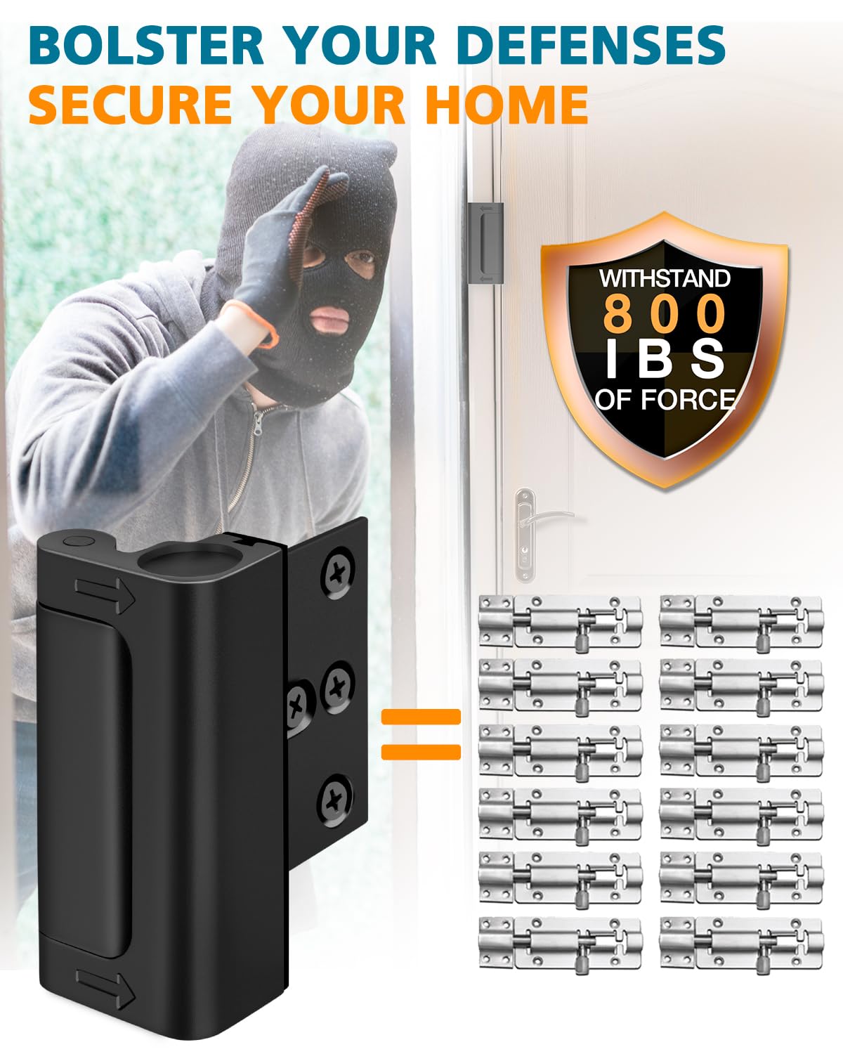 Home Security Door Reinforcement Lock, Child Proof Top Flip Latch for Inward Swinging Front Gate, Premium Safety Protection Guard Withstands 800 lbs, High Placement Metal Lockout Device