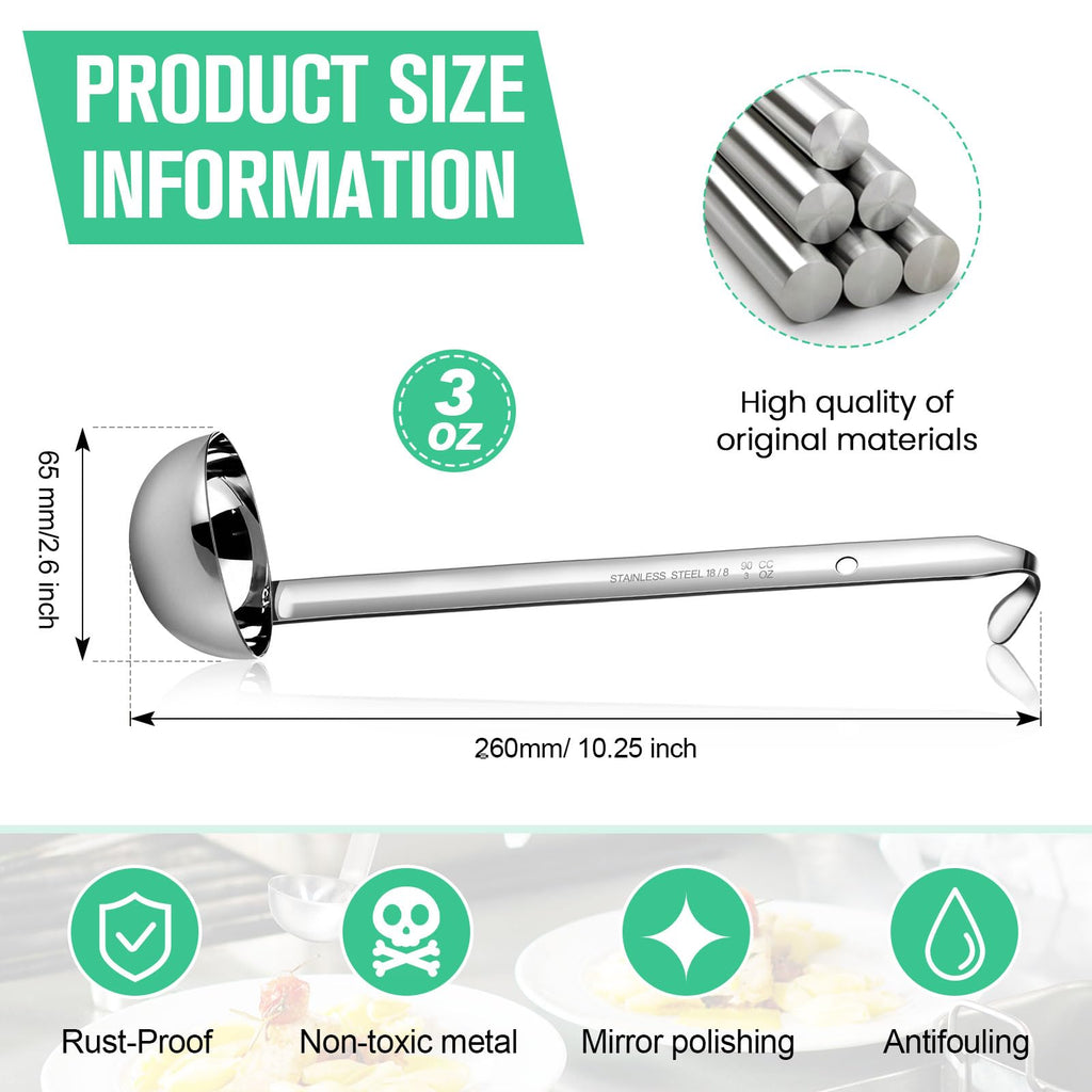 meekoo 1 Pieces Stainless Steel Ladle Soup Handle Ladle with Pouring Rim for Kitchen Cooking Soup Sauce (1 oz)