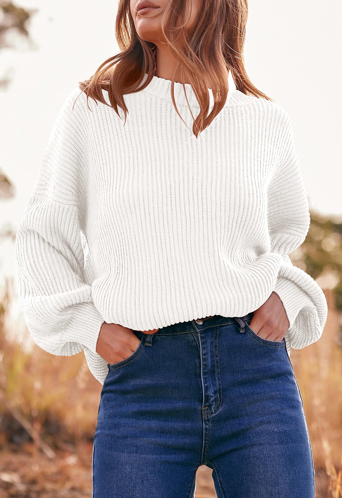 PRETTYGARDEN Womens Sweaters Spring 2026 Oversized Chunky Knitted Pullover Sweater Casual Long Sleeve Crewneck Cute Sweaters