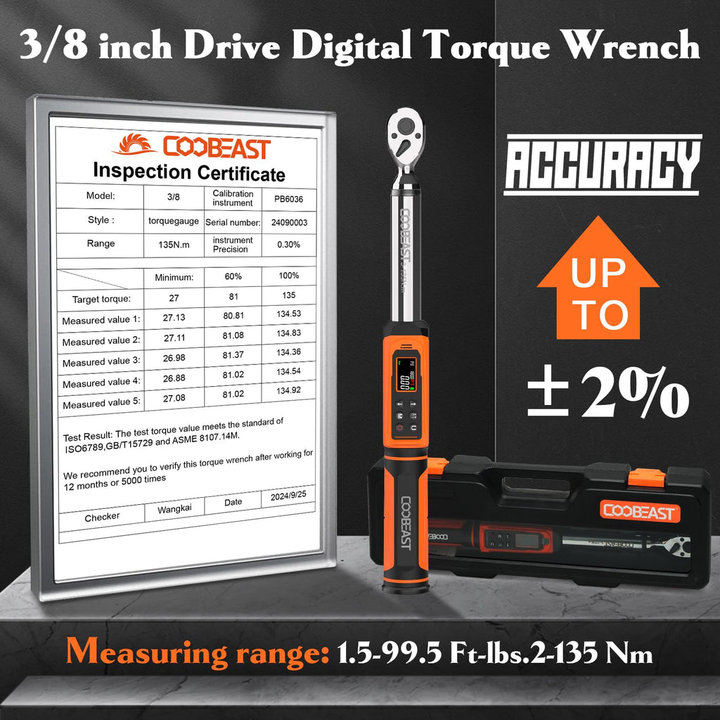 Digital Torque Wrench, 1/2 Drive Electronic Torque Screwdriver with Preset Value(3.76-250.8 Ft.lbs./5.1-340Nm), Buzzer and LED Flash Five Units of Measure Torque Wrench for Motorcycle, Auto Repair