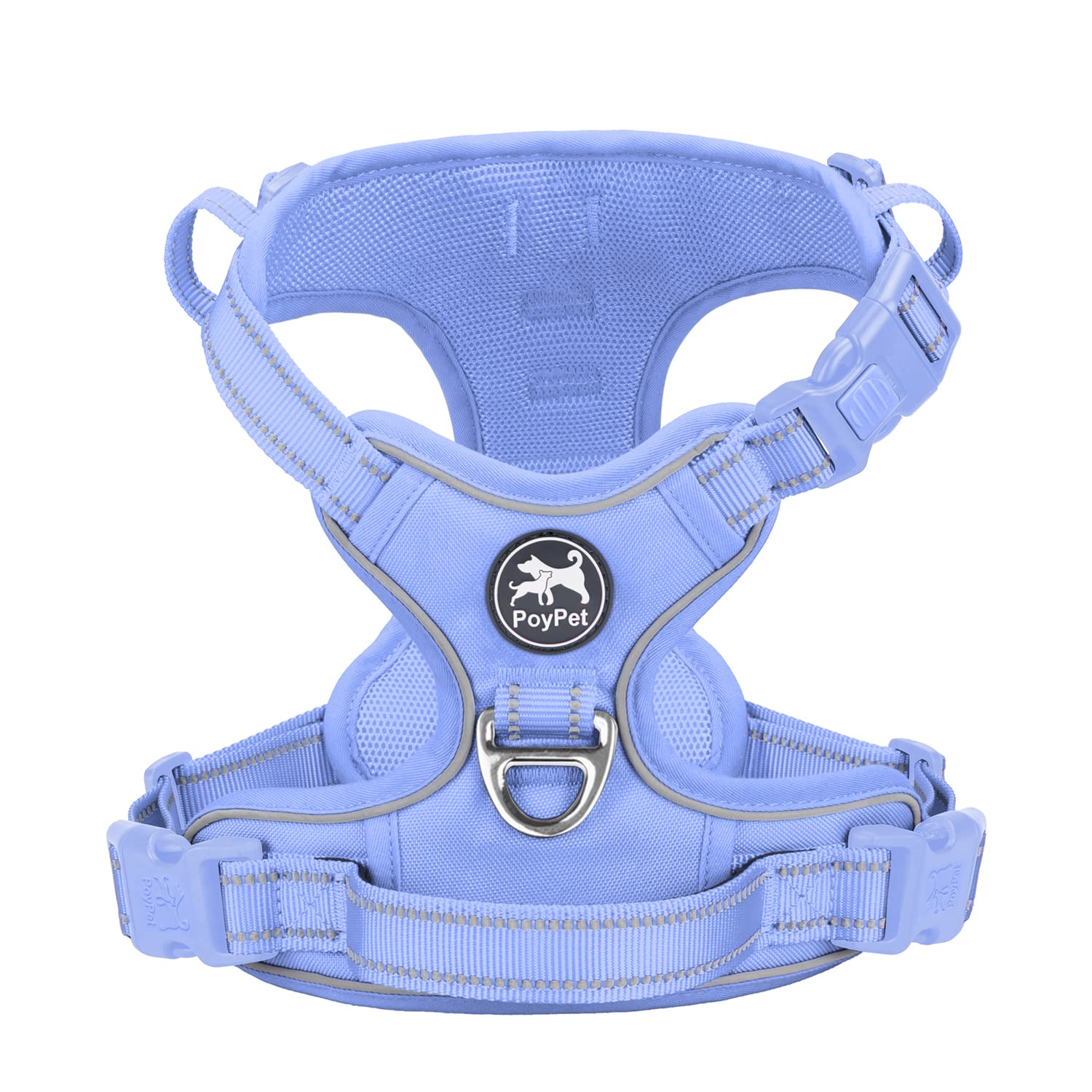 PoyPet Dog Harness No Pull, Reflective Vest Harness with Front & Back 2 Clips and Easy Control Handle for Small Medium Large Dog (XS, Black)