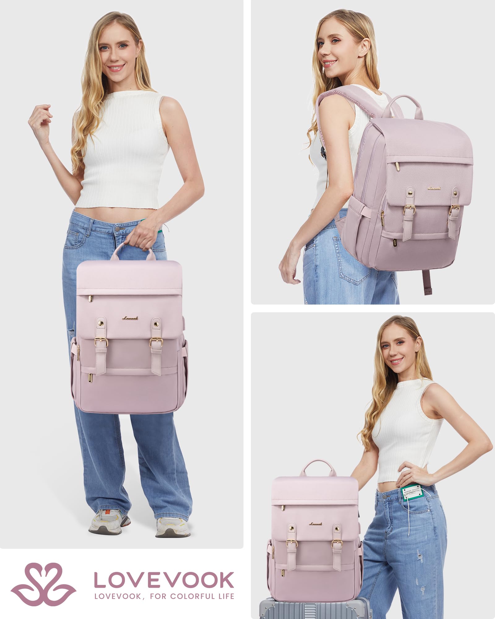 LOVEVOOK Laptop Backpack for Women, 15.6 Inch Vintage Travel Backpack Purse – Airline Approved Large Computer Bag, Lightweight for Nurse Teacher