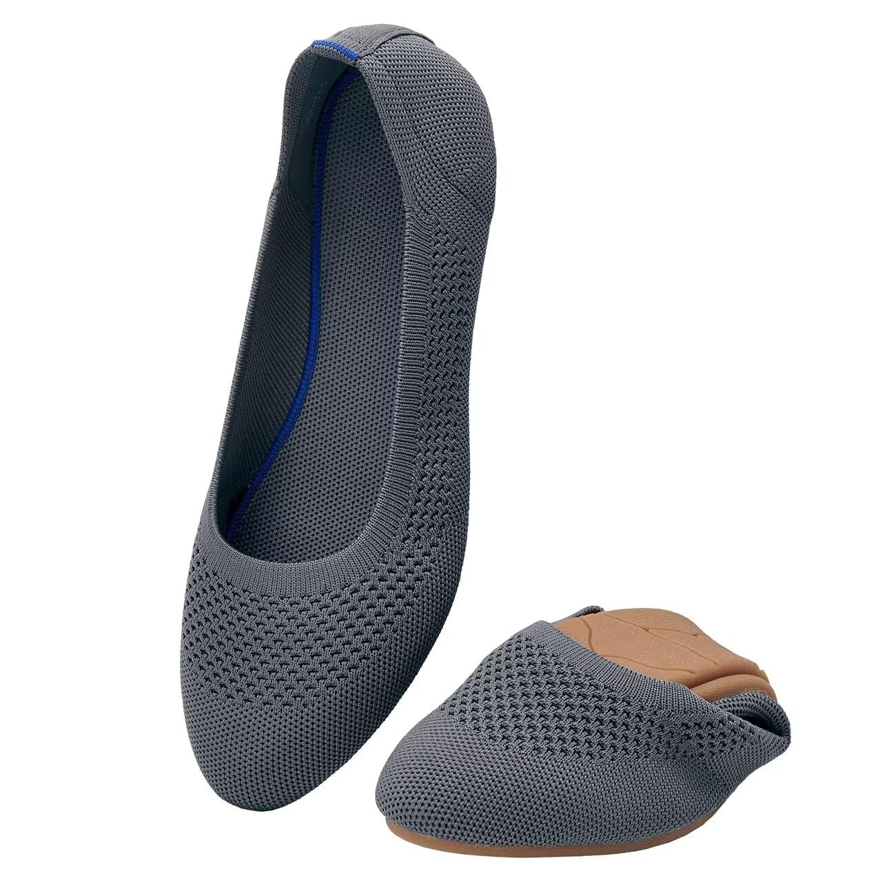 poemlady Women’s Ballet Flat Shoes Dress Shoes Knit Round Toe Slip On Ballerina Walking Flats Shoes for Woman Low Wedge Casual