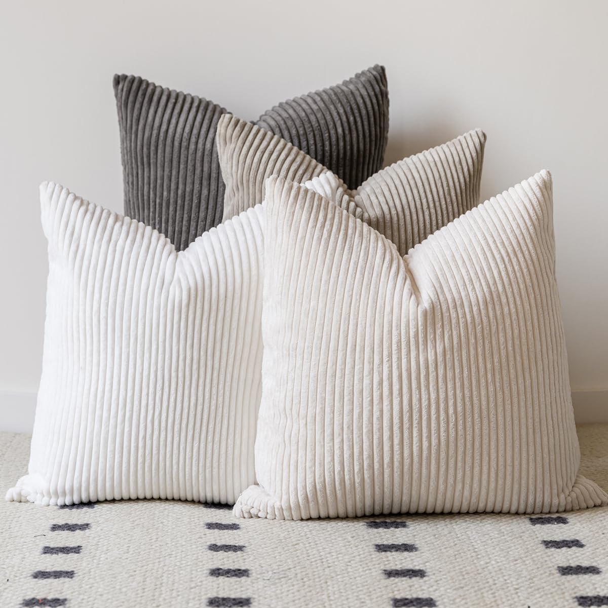 LANANAS Neutral Couch Throw Pillow Covers 18x18 Inch Set of 4 Decorative Farmhouse Boho Throw Pillows for Living Room, Couch, Bed, Sofa Soft Corduroy Accent Home Decor (Blue Ocean, 18x18 Inch)