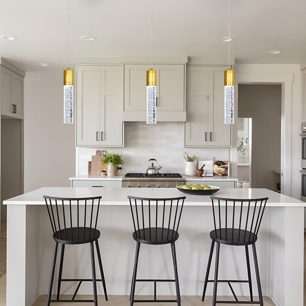 HAIXIANG Modern Kitchen Island Hanging Light Fixtures Crytstal Pendant Lighting for Kitchen Island Chrome Mini Chandelier with 6000K Daylight Bulb