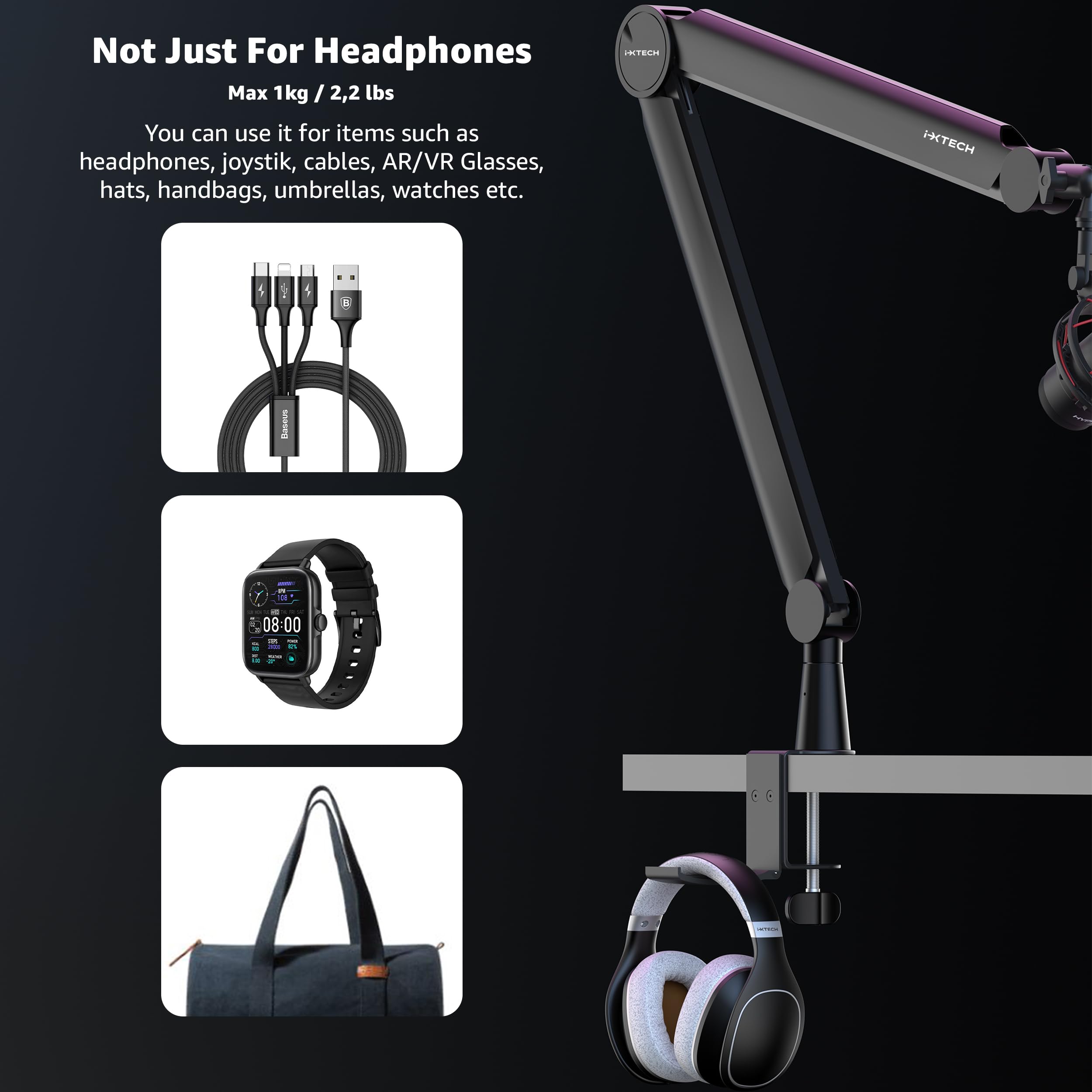 IXTECH Premium Microphone Boom Arm with Desk Mount, 360° Rotatable, Fully Adjustable, for Podcast, Video, Gaming, Radio, Studio, Recording, Sturdy and Universal VALIANT Model