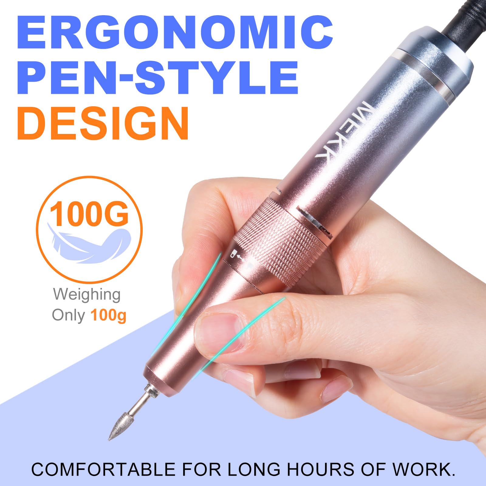 MEKK Nail Drill Kit,35000RPM Electric Nail Drill Professional Electric Nail File with 12PCS Bits,Anti-Shaking Cordless E Filer for Nails with LCD Display,Home & Salon (Orange Blue)